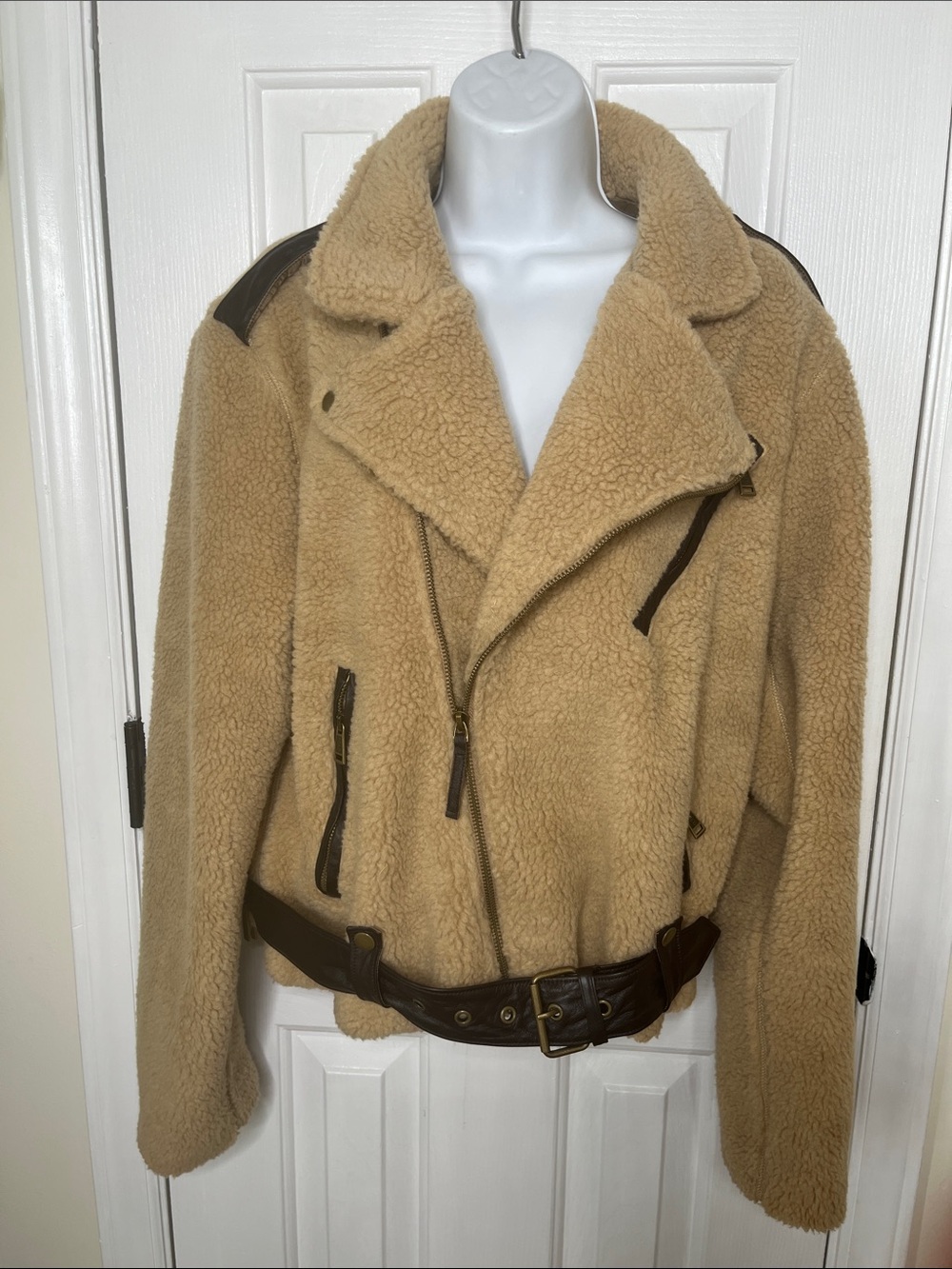 Polo Ralph Lauren Camel Moto Teddy Bear Jacket NWT Size Large
